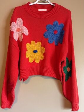 Moon & Madison Oversized Floral Knit Boxy Sweater